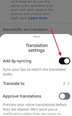 instagram meta ai translation settings