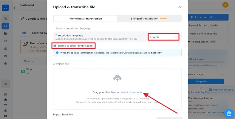 choisir la langue et activer l'identification