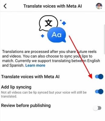 translate meta ai facebook settings