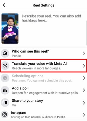 access translate meta ai button