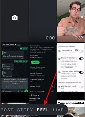 set up instagram reel