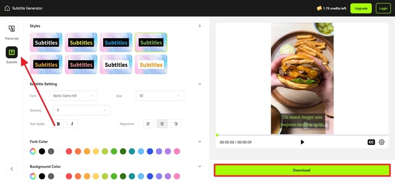 personnaliser l'apparence des sous-titres avant le téléchargement