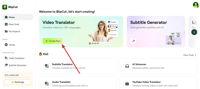 browse blipcut ai video translator