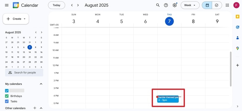 select google calender event