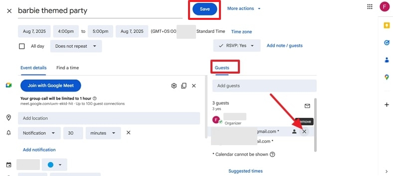tap cross to remove guests