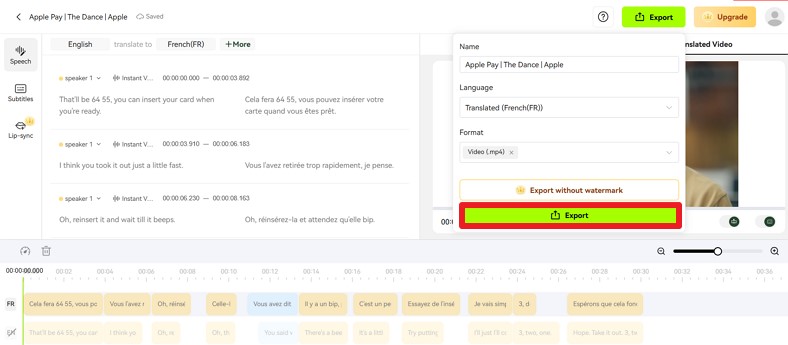 export translated marketing video from blipcut