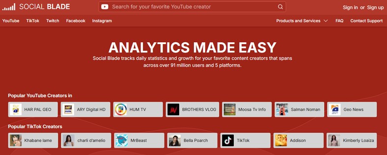 social blade social media analytics tool