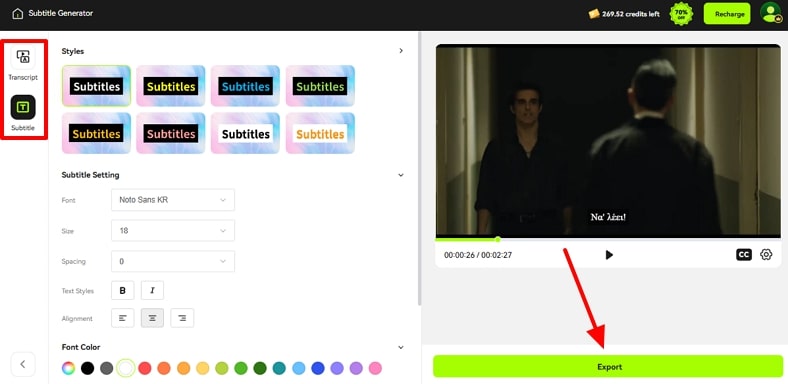 export greek subtitles from blipcut
