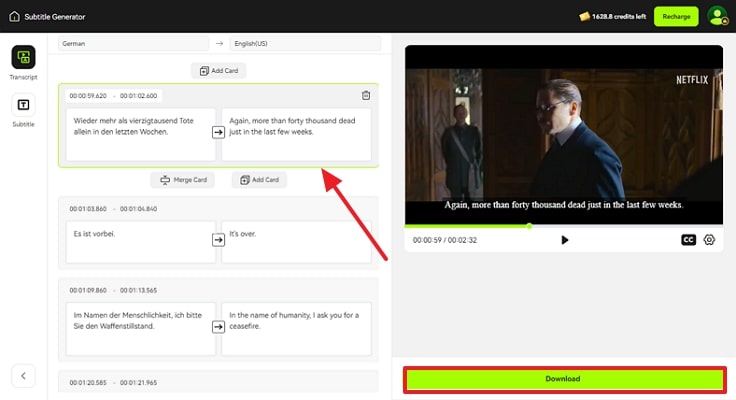 tap on download after adjusting subtitles