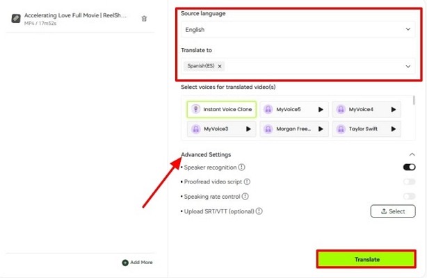 hit translate after advanced settings