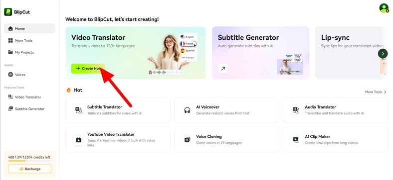 acceder a blipcut ai video translator