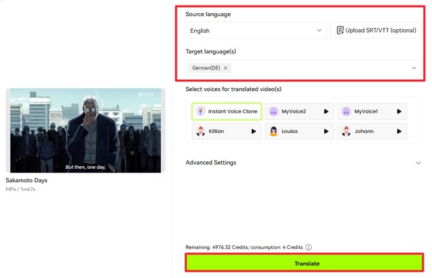 hit translate button for results