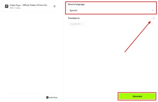 select subtitle generation language