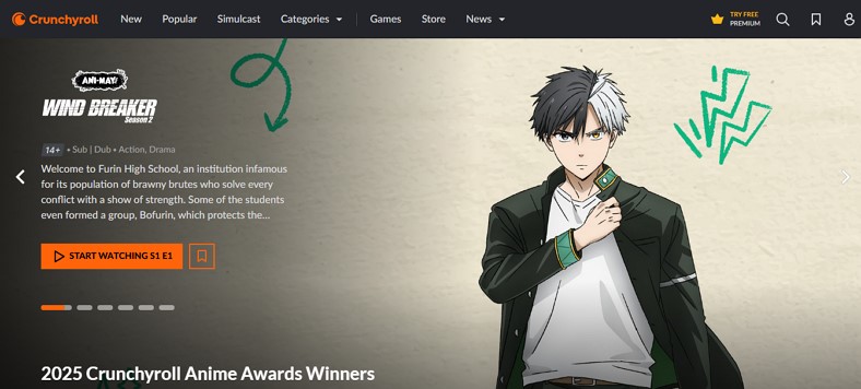free cartoon website crunchyroll