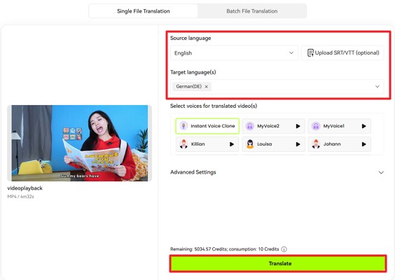 choose languages to begin translation