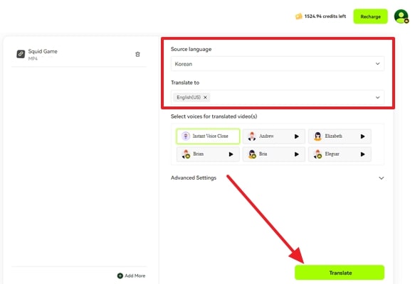 proceed for video translation blipcut