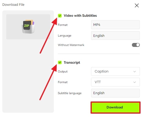 set download parameters and hit download