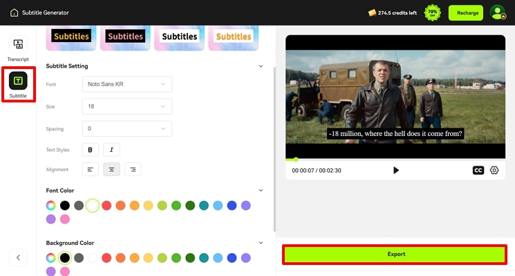 manage subtitles appearance blipcut
