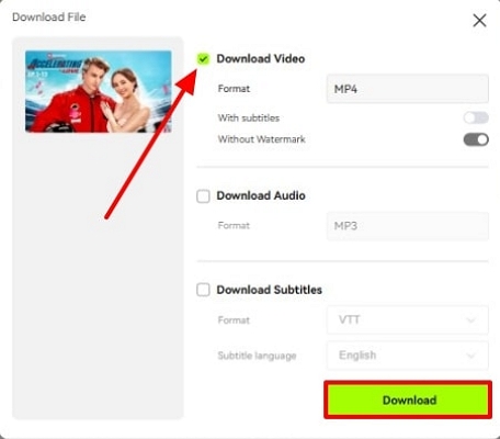 configure download video and click download