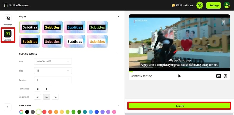 export korean movie file with subtitles