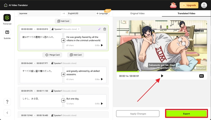 review the results after translation