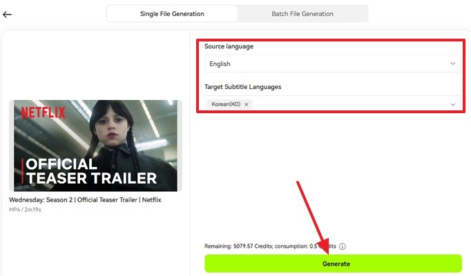 choose movie source and target language