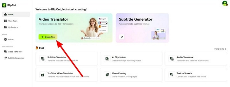 start with blipcut video translator