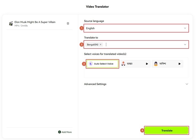 choose translation preferences