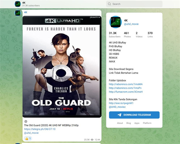 UHD movies channel in telegram