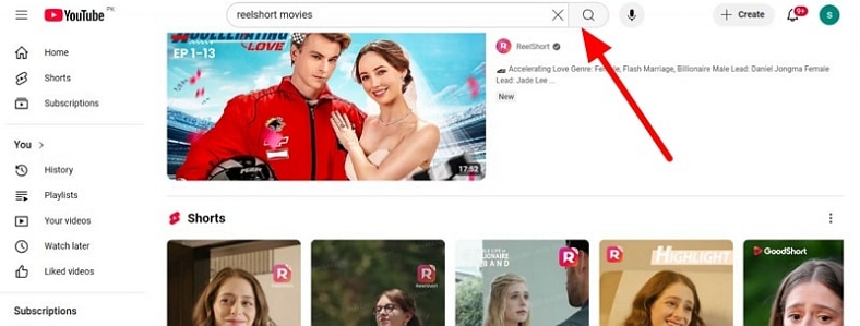 browse reelshort content on youtube