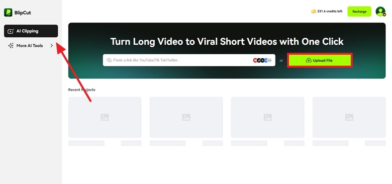 add file to blipcut ai clipping