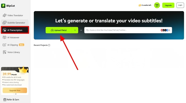 upload video into blipcut