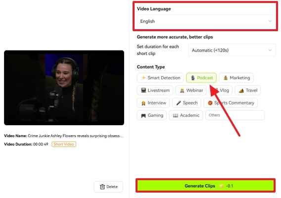 select language and content type