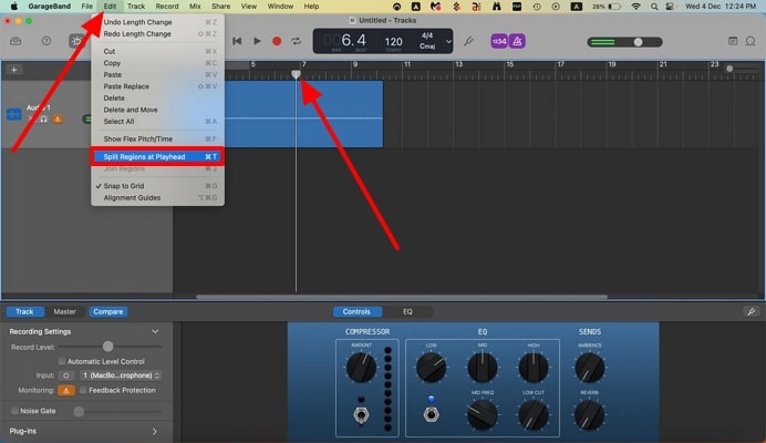 tap split regions at playhead