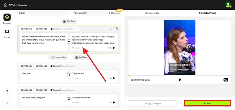 export after reviewing translated subtitles