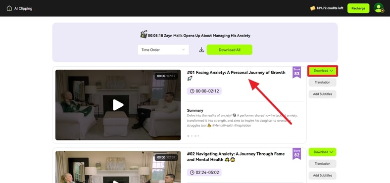 download selected clip blipcut