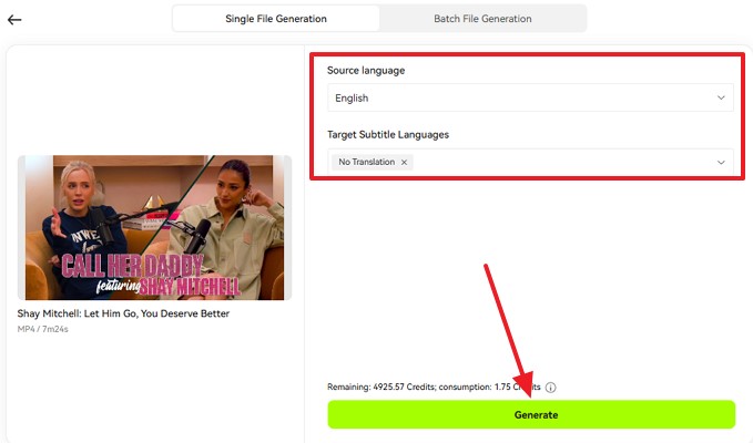 set language preferences hit generate