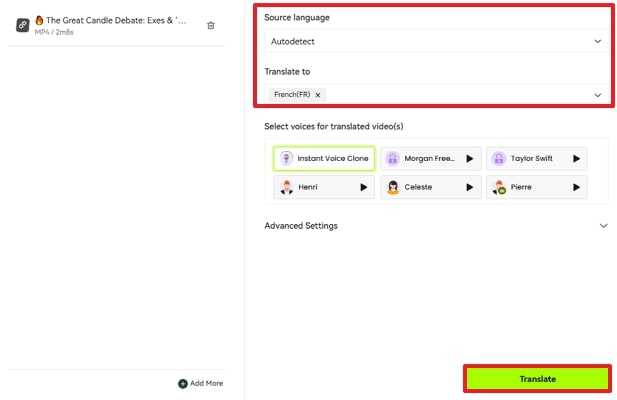 assign languages before hitting translate