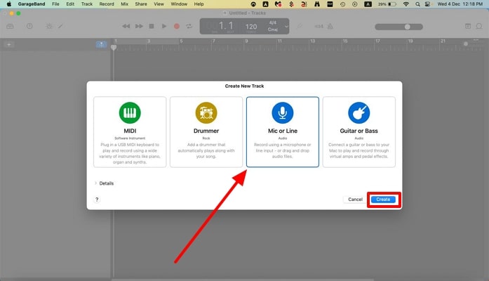 choose mic or line to create