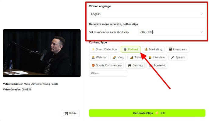 provide clip language settings blipcut