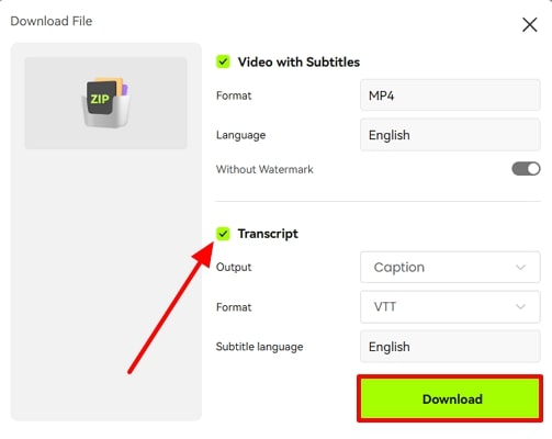 set transcription download setting
