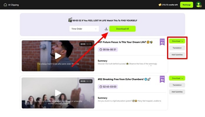 download one or multiple clips