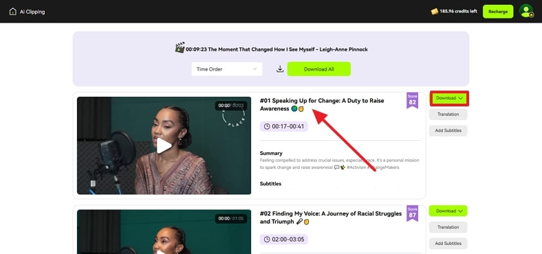 select and download podcast clip