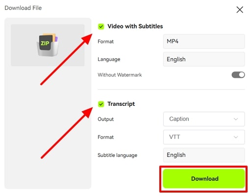 select download format for subtitles