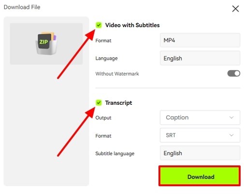 download format transcript
