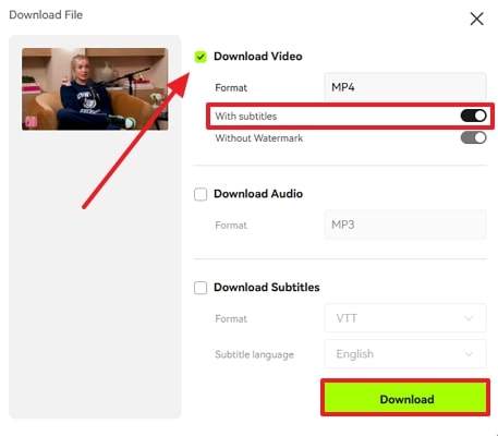 toggle with subtitles and hit download