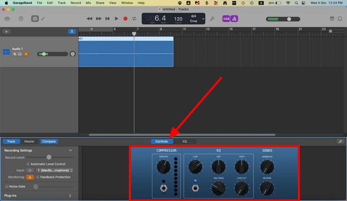 adjust eq and compressor from controls