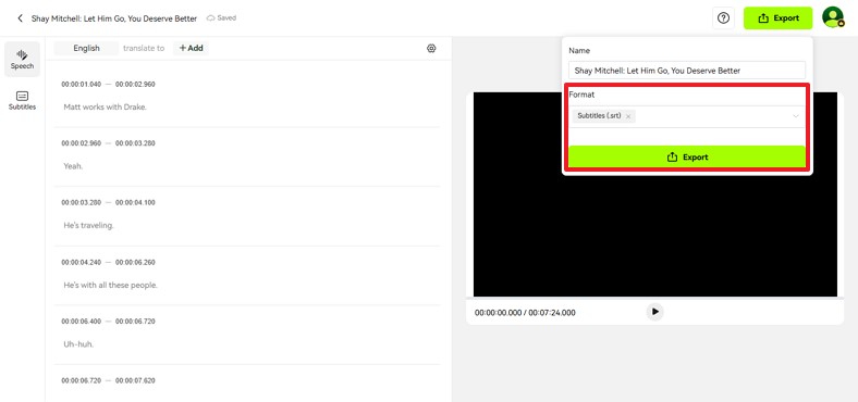 download subtitle file of audio