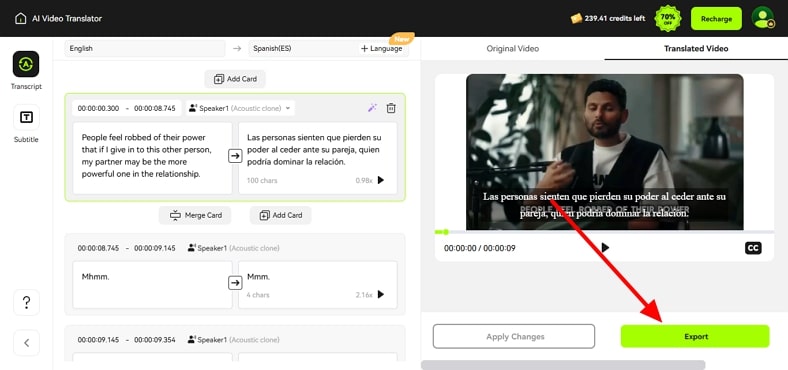 save ai translated clip