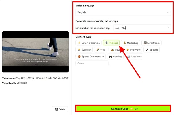 choose podcast language and generate